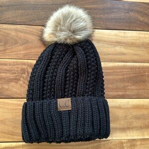 C.C winter hat with fur pom pom
